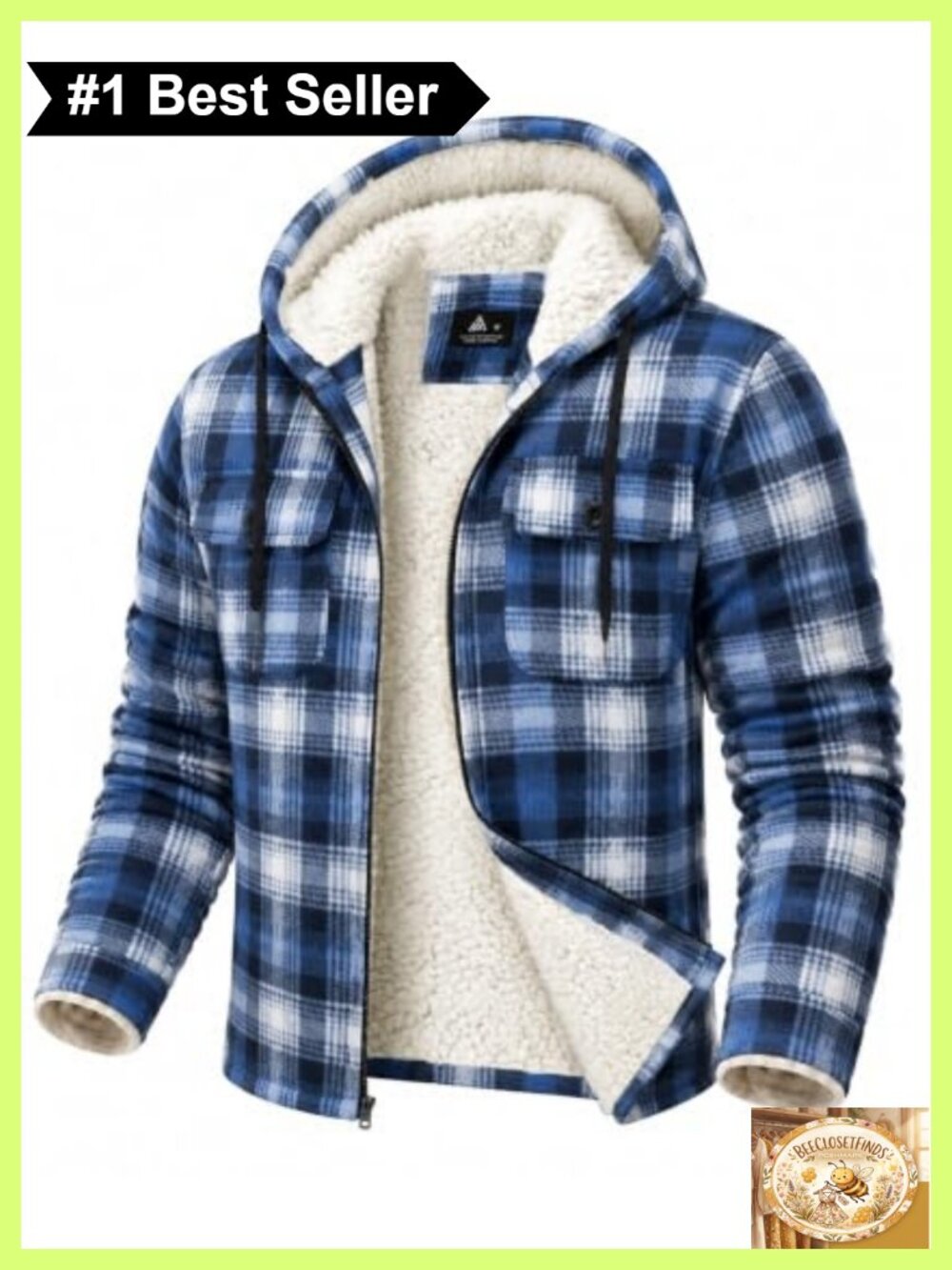 Sherpa Lined Plaid Flannel Hoodie Jacket Zip Up